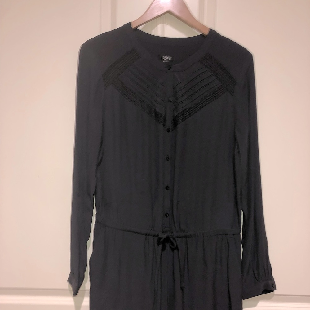 LOFT Long Sleeve Romper Charcoal Grey Sz M